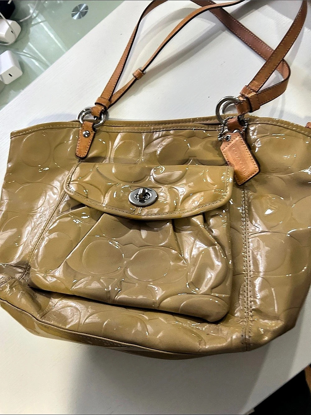 Coach Patent Tote in Brown